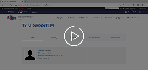 Capture d'écran Comment modifier son profil sur le site du SESSTIM